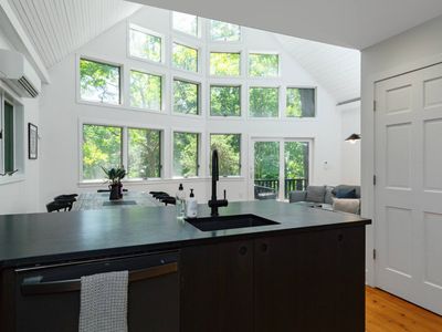 View of the large picture windows from the kitchen

Dishwasher unavailable