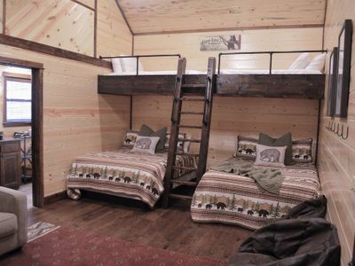 The Bunk Room upstairs as 2 Queen beds and 2 Twin beds + a twin sleeper sofa