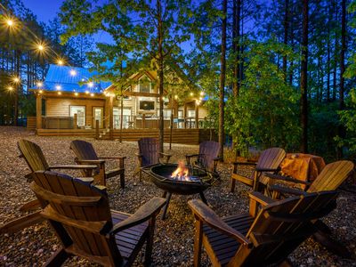 The fire pit at night.
