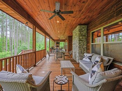 Lots of seating choices available on the covered patio.