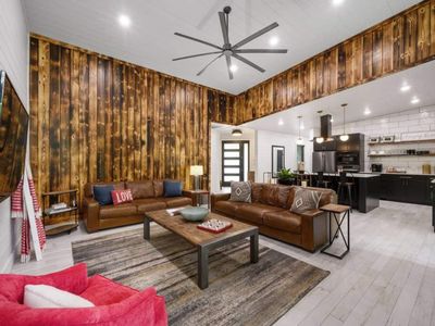 Wooden details in the living room give it a rustic-modern twist.