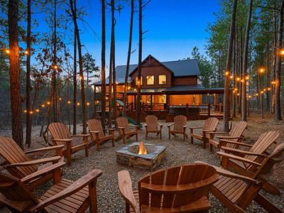 A fire pit with Adirondack chairs to enjoy an evening roasting marshmallows!