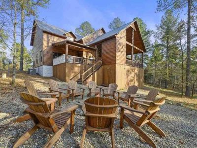 The firepit, surrounded by comfortable chairs, is perfect for snacking on smores