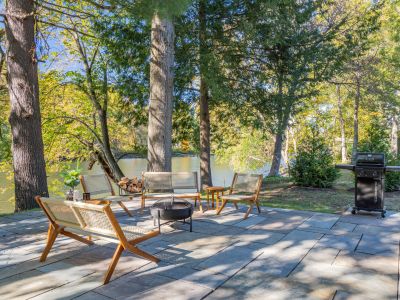 Patio furniture and fire pit.