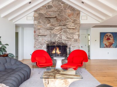 This impressive fireplace makes for a stunning focal point.