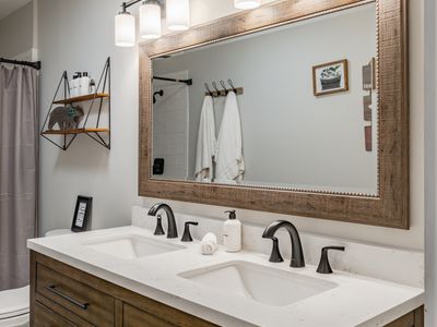 His and her sinks in the main floor bathroom