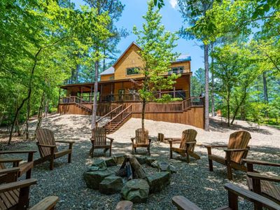 Fire pit with Adirondack chairs!