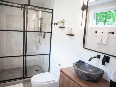 Interior of bathroom.