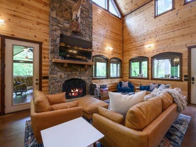 Tons of seating around the gas fireplace.