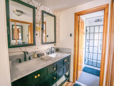 Stylish primary bathroom.