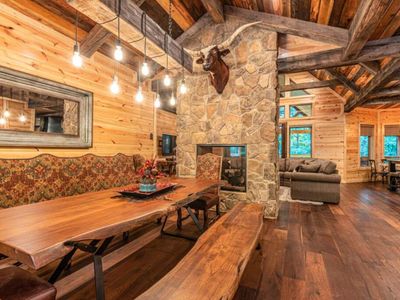 Upon entering you will see the dining area and the living area/kitchen.
