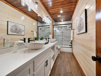 The full bathroom for those on the bottom floor has a tub/shower combination.