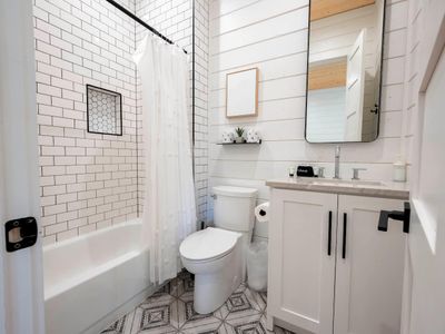 A full bath for the bunk room and game room!