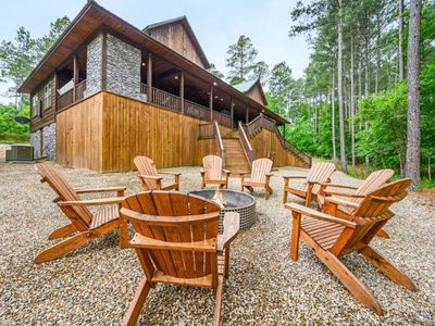 The firepit sits outside the cabin and is perfect spot for s'mores!