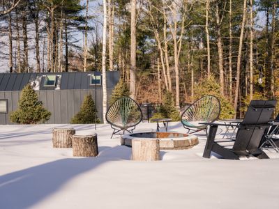 View from the fire pit towards the cabin