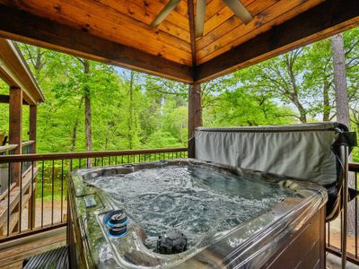 The hot tub fits 8 and is a perfect spot to relax!