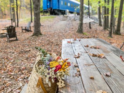 Picnic table perfect for candle lit dinners.