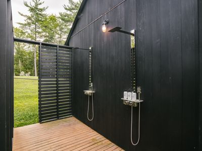 Outdoor shower off the Pool House conveniently located near the hot tub and pool