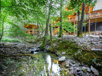 The creek that flows directly beside the cabin.