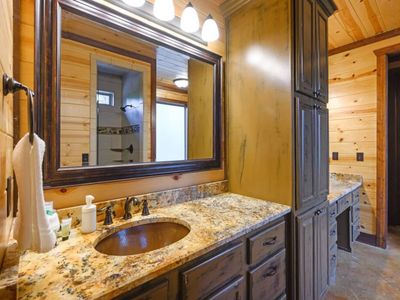 This Master bath does not lack for counter space.