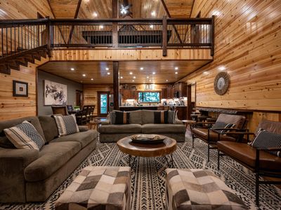 The lodge room seamlessly meets the kitchen area.