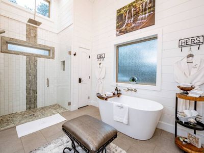 A walk-in shower and soaking tub.