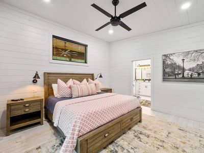 This King Suite has a private bath with a walk-in shower.