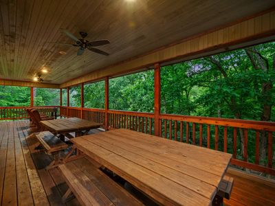 Outdoor dining areas are available under the covered patio!