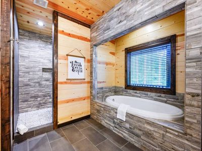 The Master bath ahs a soaking tub as well as a walk-in shower.