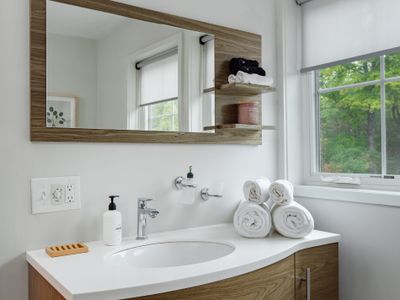 Public Goods Shampoo, Conditioner & Hand Soap are provided for your stay.