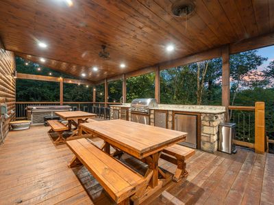 Outdoor dining tables, seating 20!
