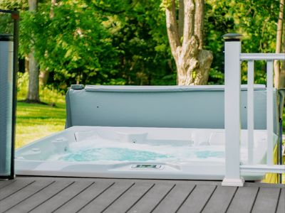 The hot tub is available year round, just steps from the back door.