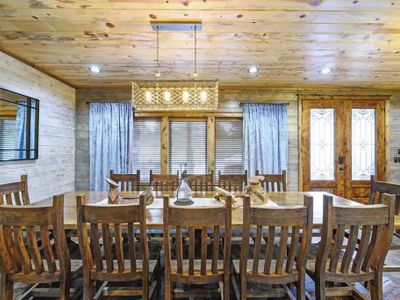 Custom-built ranch house table designed to accommodate 14 guests.