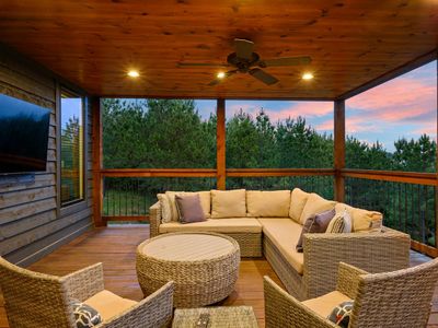 Oversized outdoor sectional around the tv!
