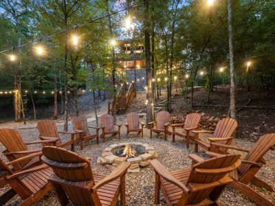 Fire pit with Adirondack chairs!
