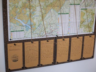 Fun details, like the recommendation board, will keep you exploring the cabin and the Catskills.