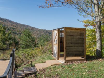 The outdoor shower is only steps from the pool deck.