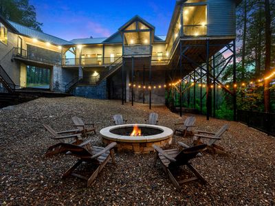 Fire pit with Adirondack chairs