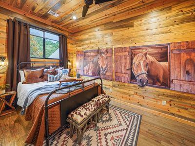 Perfect for horse lovers and dreamers—this room blends whimsy with tranquil barn-side elegance.