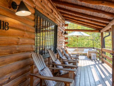 The porch is perfect for soaking up the mountain views.