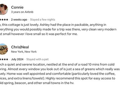 Kind words from past guests of Garrison Woods Guest House, now part of the Home Sweet Hudson family.