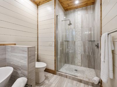 The private bathroom with a walk-in shower.