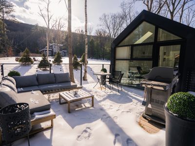 The patio nestled in the mountains