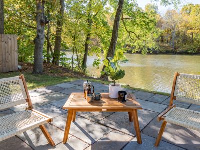Have your morning coffee along the Esopus under the trees.