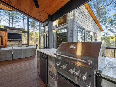 The gas grill, propane provided.