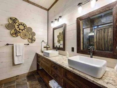 This Master bath is also equipped with a double vanity and walk-in shower!