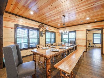 The formal dining table seats 12 comfortably.