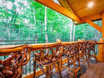 A closer look at the bar top seating in the gazebo.
