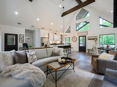 Luxury sectional placed around the fireplace!