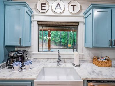 The sink offers views to the outdoors!